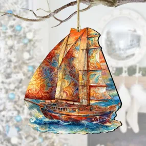 Beach House Décor - Colorful Sailboat Wooden Ornaments by G. Debrekht | Coastal Holiday Decor - 8688198