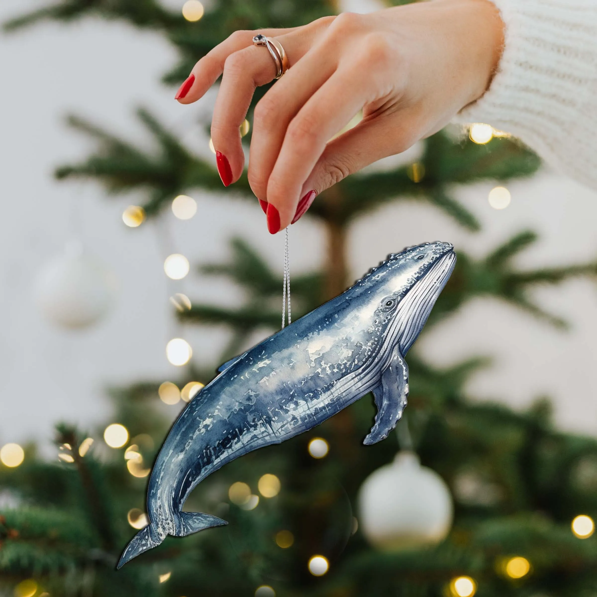 Alaskan Humpback Whale Wooden Ornaments by G.Debrekht - Wildlife Holiday Décor - 8710103-2