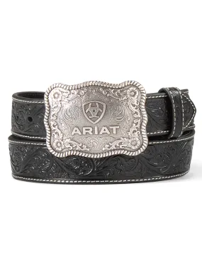 Ariat A1020401 Mens Leather Belt With Embossed Plate Buckle Black