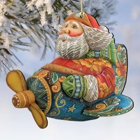 Aviator Santa Christmas Wooden Ornaments by G. DeBrekht - Christmas Santa Snowman Decor - 8112030