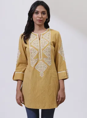 Mustard Yellow Embroidered Nargis Kurti