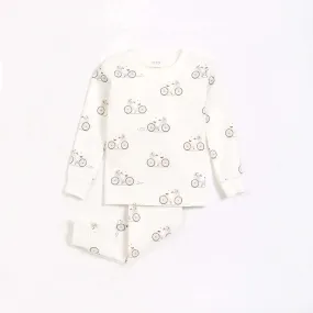 "La Bicyclette" Print on Off-White Infant Kids Pajama Set | Petit Lem