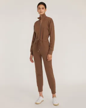 Red-Eye Zip Front French Terry Jumpsuit in Cognac