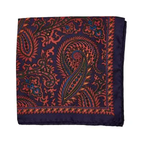 Sovereign Grade 100% Silk Large Paisley Navy Pocket Square