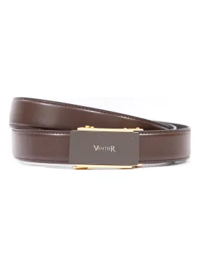 Vantier Luxury No Hole Belt Coffee Colour Black Gold Matt Buckle A7